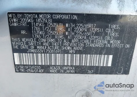 2007 Toyota Rav4 from USA, damaged, VIN JTMBD33V175081691